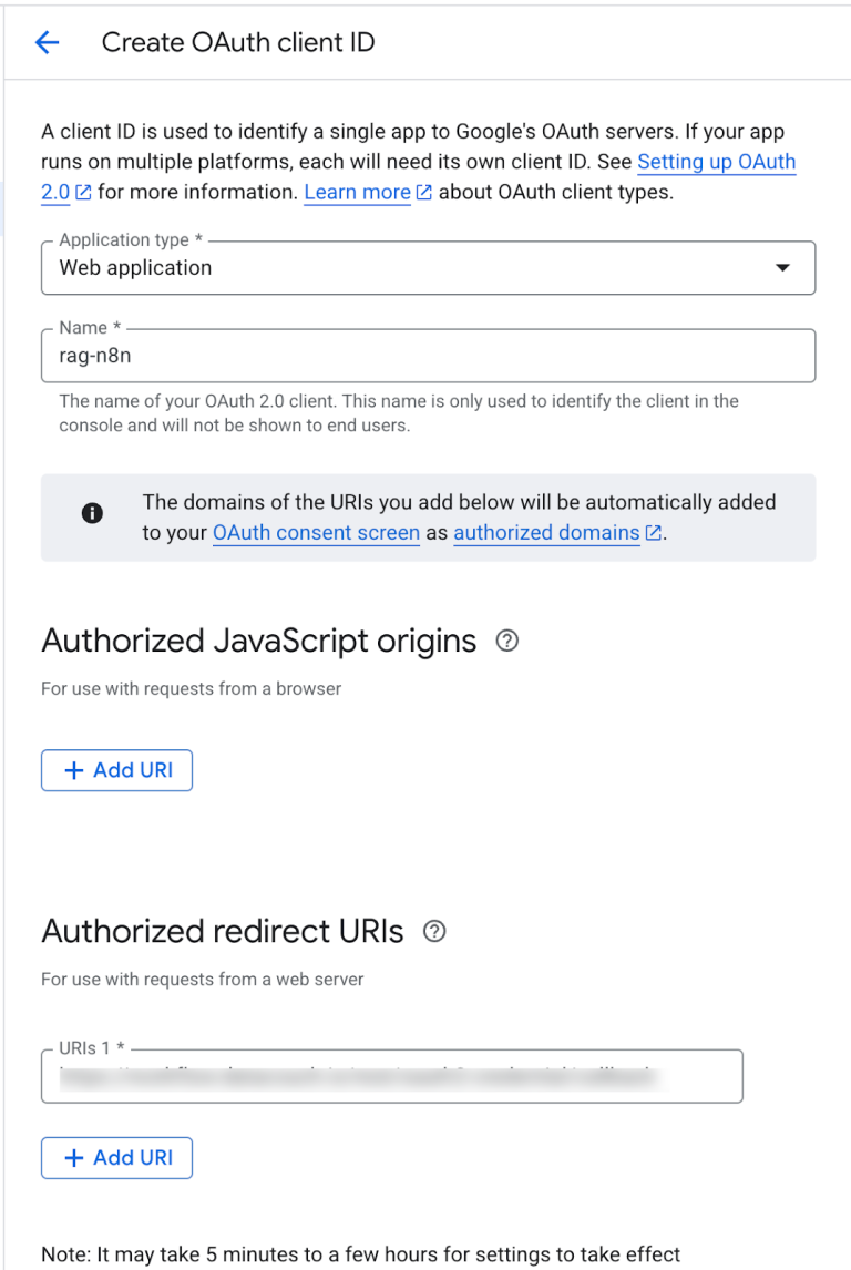 Google Drive credentials section