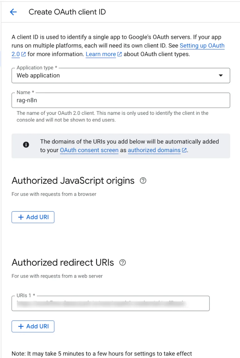 Google Drive credentials section