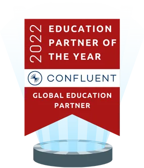 Award badge for '2022 Education Partner of the Year' by Confluent, Global Education Partner.