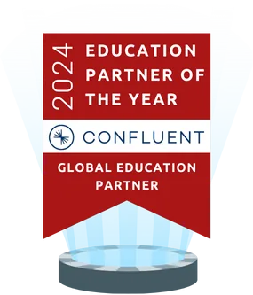 Award badge for '2024 Education Partner of the Year' by Confluent, Global Education Partner.